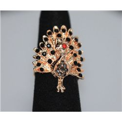 FASHION JEWELRY MULTI-COLORED CZ PEACOCK SHAPED BRASS R