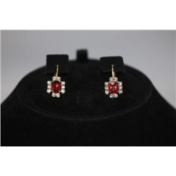 14K GOLD PLATED RED AND WHITE CZ EARRINGS