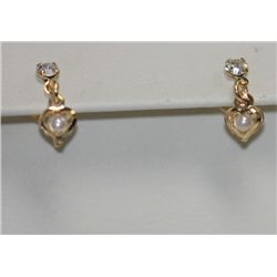 14K GOLD PLATED HEART AND SYNTETIC PEARL EARRINGS