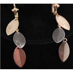 TRI-COLOR DANGLING EARRING 14K GOLD PLATED