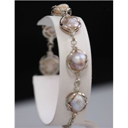 FANCY FASHION JEWELRY PEACH PEARL BRACELET