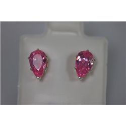 PEAR PINK CZ STUD EARRINGS .925 STERLING SILVER