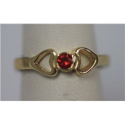 14K GOLD PLATED RED CZ HEART RING