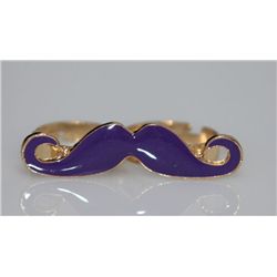 NOVELTY PURPLE MUSTACHE SHAPED DUAL FINGER BRASS RING