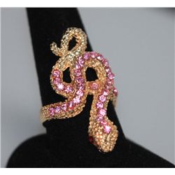 FASHION JEWELRY PINK AND RED CZ SNAKE BRASS RING