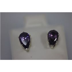 PEAR PURPLE CZ STUD EARRINGS .925 STERLING SILVER