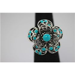 FASHION JEWELRY SYNTHETIC TURQUOISE COLORED BRASS RING