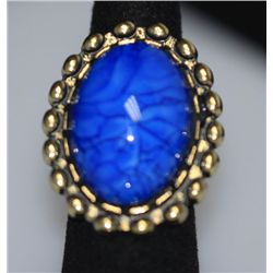 FASHION JEWELRY BRASS RING; SYNTHETIC BLUE STONE