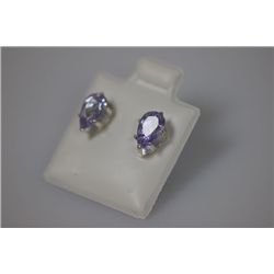 PEAR LAVENDER CZ STUD EARRINGS .925 STERLING SILVER