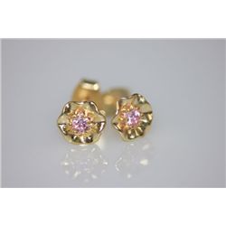 14K GOLD PLATED PINK CZ FLOWER EARRINGS