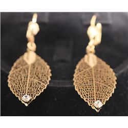 CZ 14K GOLD PLATED TEAR DROP LEAF EARRING