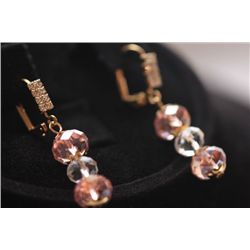 14K GOLD PLATED CZ AND PINK CZ DANGLING EARRINGS