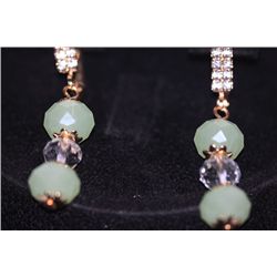 14K GOLD PLATED CZ AND GREEN CZ DANGLING EARRINGS