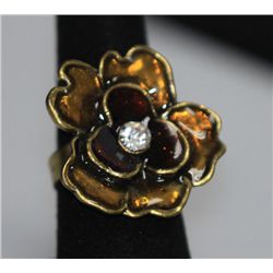 FASHION JEWELRY CZ FLOWER SHAPED BRASS RING