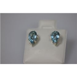 PEAR AQUA CZ STUD EARRINGS .925 STERLING SILVER