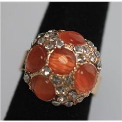 FASHION JEWELRY SYNTHETIC ORANGE STONE AND CZ BRASS RIN