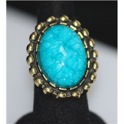 FASHION JEWELRY BRASS RING; SYNTHETIC LIGHT BLUE STONE