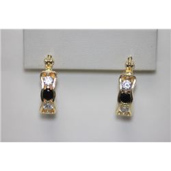 18K GOLD PLATED BLACK AND WHITE CZ EARRINGS