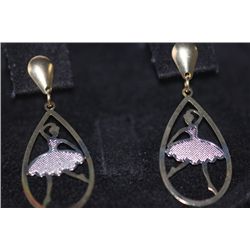 14K GOLD PLATED HOOP BALLERINA DANGLING EARRINGS