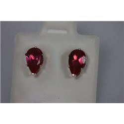 PEAR RUBY CZ STUD EARRINGS .925 STERLING SILVER