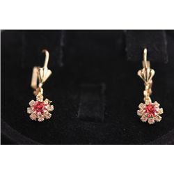 14K GOLD PLATED WHITE AND PINK CZ EARRINGS