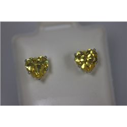 HEART CITRINE CZ STUD EARRINGS .925 STERLING SILVER