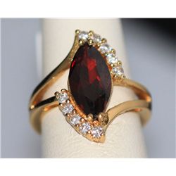 RED CZ AND CZ 14K GOLD PLATED RING