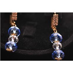 14K GOLD PLATED CZ AND BLUE CZ DANGLING EARRINGS