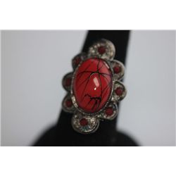 FASHION JEWELRY SYTHETIC RUBY FLOWER SHAPED BRASS RING