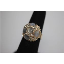 FASHION JEWELRY SYNTHETIC MOON STONE AND CZ BRASS RING