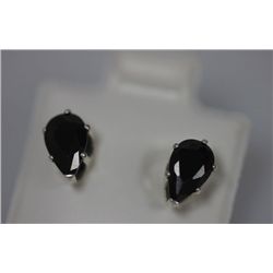 PEAR BLACK CZ STUD EARRINGS .925 STERLING SILVER