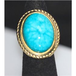 FASHION JEWELRY BRASS RING; SYNTHETIC LIGHT BLUE STONE