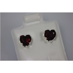 HEART GARNET CZ STUD EARRINGS .925 STERLING SILVER