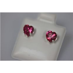 HEART RUBY CZ STUD EARRINGS .925 STERLING SILVER