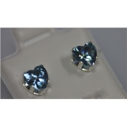 HEART AQUA CZ STUD EARRINGS .925 STERLING SILVER