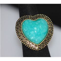 FASHION JEWELRY BRASS RING; HEART SHAPED; SYNTHETIC TUR