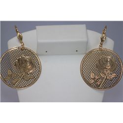 14K GOLD PLATED ROSE DESIGN DANGLING EARRINGS
