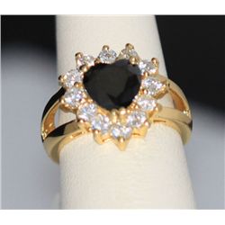 BLACK HEART SHAPED CZ 14K GOLD PLATED RING