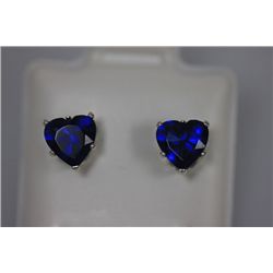 HEART BLUE SAPPHIRE CZ STUD EARRINGS .925 STERLING SILV