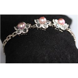 FANCY FASHION JEWELRY PURPLE PEARL AND CZ BRACELET