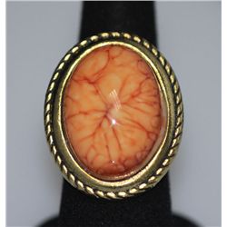 FASHION JEWELRY BRASS RING; SYNTHETIC LIGHT ORANGE STON