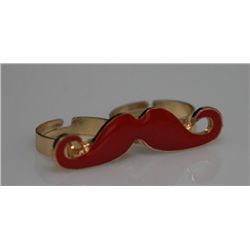 NOVELTY RED MUSTACHE SHAPED DUAL FINGER BRASS RING