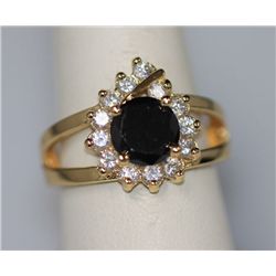 BLACK ROUND CZ AND 14K GOLD PLATED RING