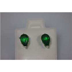 PEAR EMERALD CZ STUD EARRINGS .925 STERLING SILVER