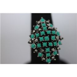 FASHION JEWELRY; SYNTHETIC TURQUOISE COLORED BRASS RING