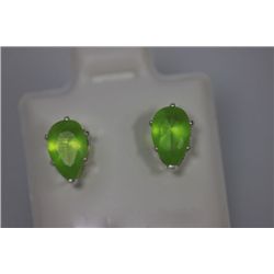 PEAR PERIDOT CZ STUD EARRINGS .925 STERLING SILVER