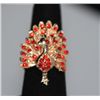 Image 1 : FASHION JEWELRY RED CZ PEACOCK SHAPED BRASS RING