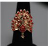 Image 2 : FASHION JEWELRY RED CZ PEACOCK SHAPED BRASS RING