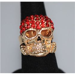 FASHION JEWELRY RED CZ SKULL SHAPED BRASS RING