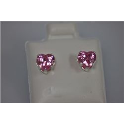 HEART PINK CZ STUD EARRINGS .925 STERLING SILVER